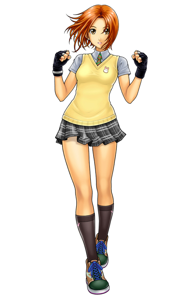 1girl, black_gloves, breasts, brown_eyes, clenched_hands, collared_shirt, earrings, female