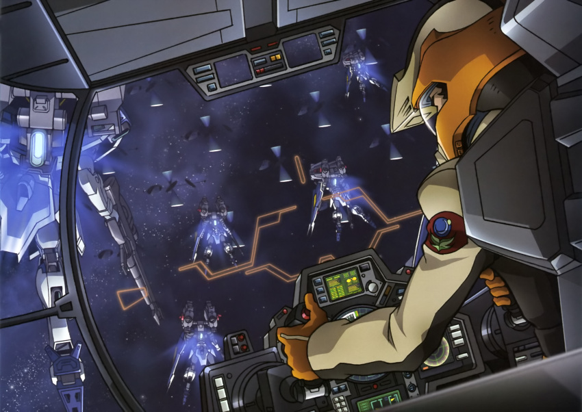 1boy, artist_request, beam_rifle, cockpit, controller, earth_alliance_(gundam_seed), energy_gun, gun