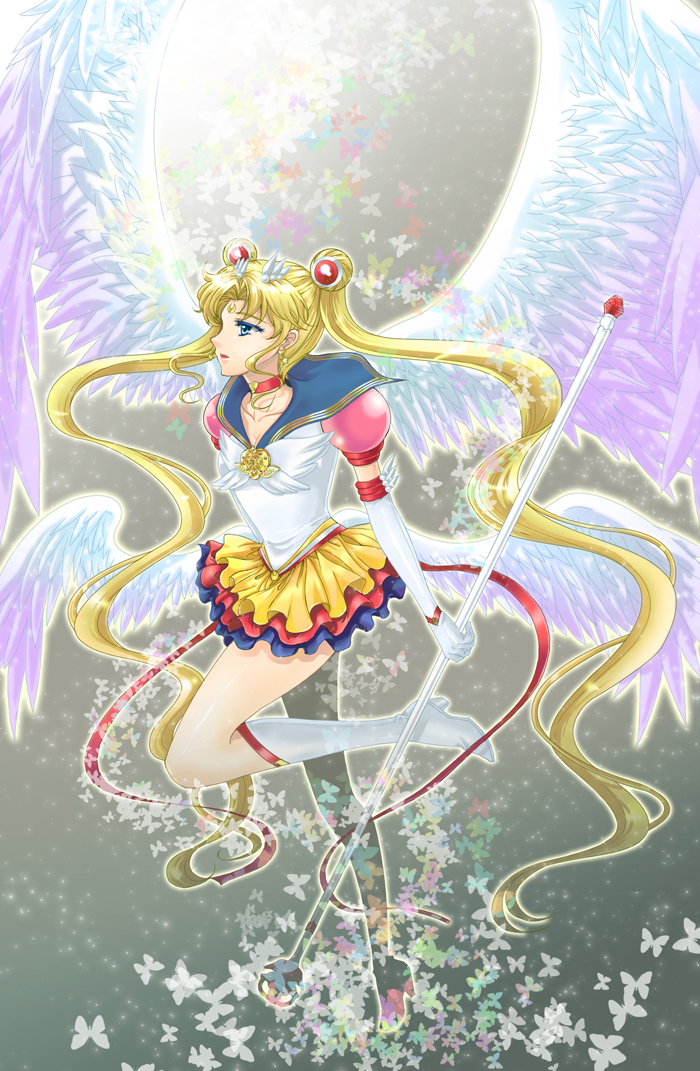 bishoujo_senshi_sailor_moon, blonde_hair, blue_eyes, boots, choker, double_bun, elbow_gloves, eternal_sailor_moon, eternal_tiare, gloves, long_hair, magical_girl, sailor_moon, sailor_senshi, scepter, shainea, tsukino_usagi, twintails, wings