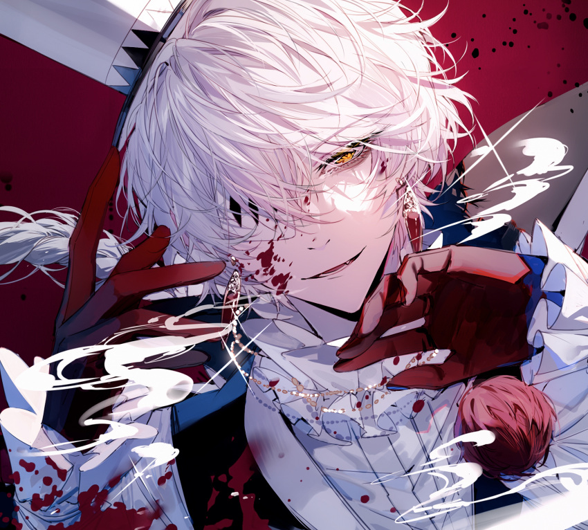 1boy, baocaizi, blood, blood_on_clothes, blood_on_face, braid, bungou_stray_dogs, earrings