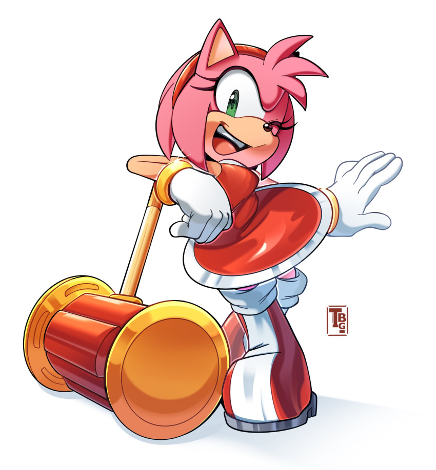 1girl, amy_rose, animal_ears, artist_logo, boots, dress, full_body, furry