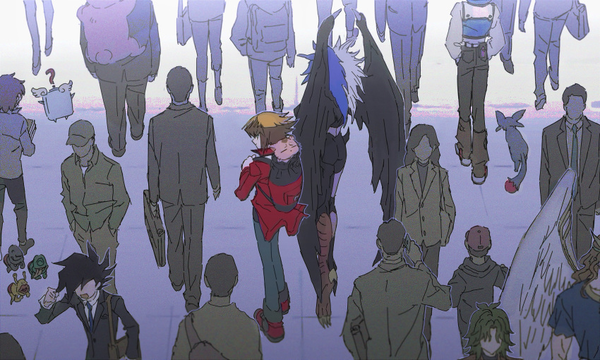 1other, 6+boys, absurdres, black_hair, black_jacket, blue_hair, blue_necktie, brown_hair