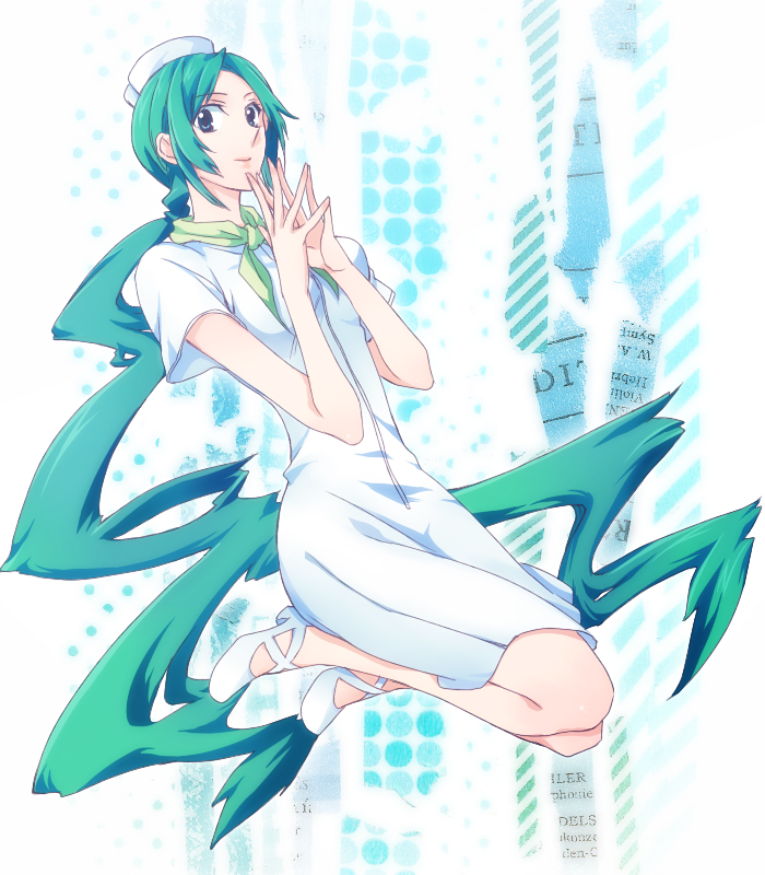 blue_eyes, gedoooo, green_hair, hat, kunihiro_ritsuko, long_hair, nurse, shiki