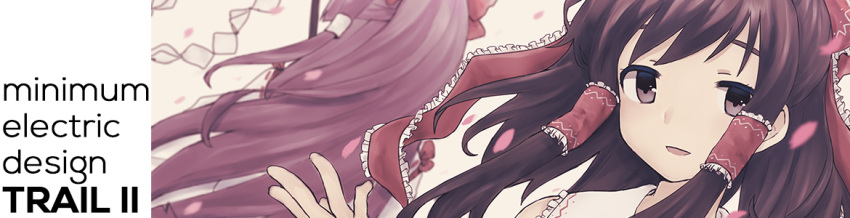 2girls, :d, album_cover, album_name, ascot, bad_source, bow, brown_hair