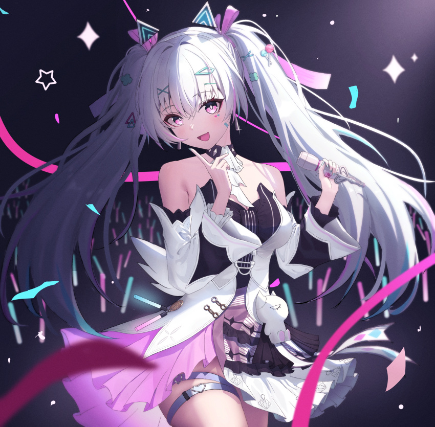 absurdres, animal_ears, ascot, black_dress, black_sleeves, bow, detached_collar, detached_sleeves