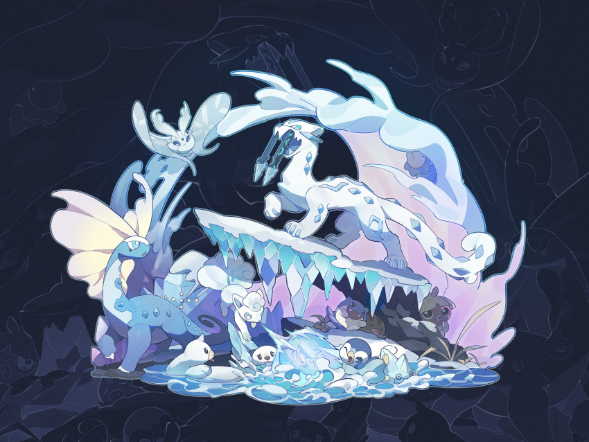 absurdres, alolan_vulpix, aurorus, bergmite, blue_eyes, blue_skin, bug, chien-pao