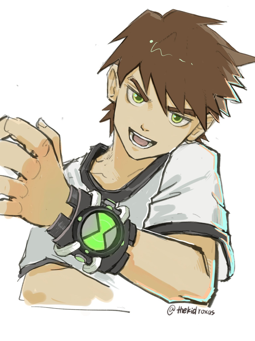 1boy, ben_10, ben_tennyson, brown_hair, cartoon_network, green_eyes, highres, male_focus