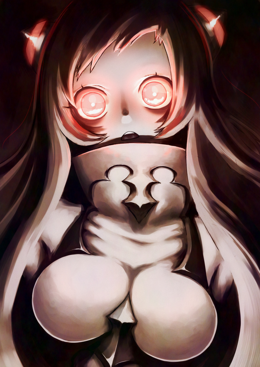 1girl, absurdres, abyssal_ship, airfield_princess, breasts, colored_skin, commentary_request, glowing