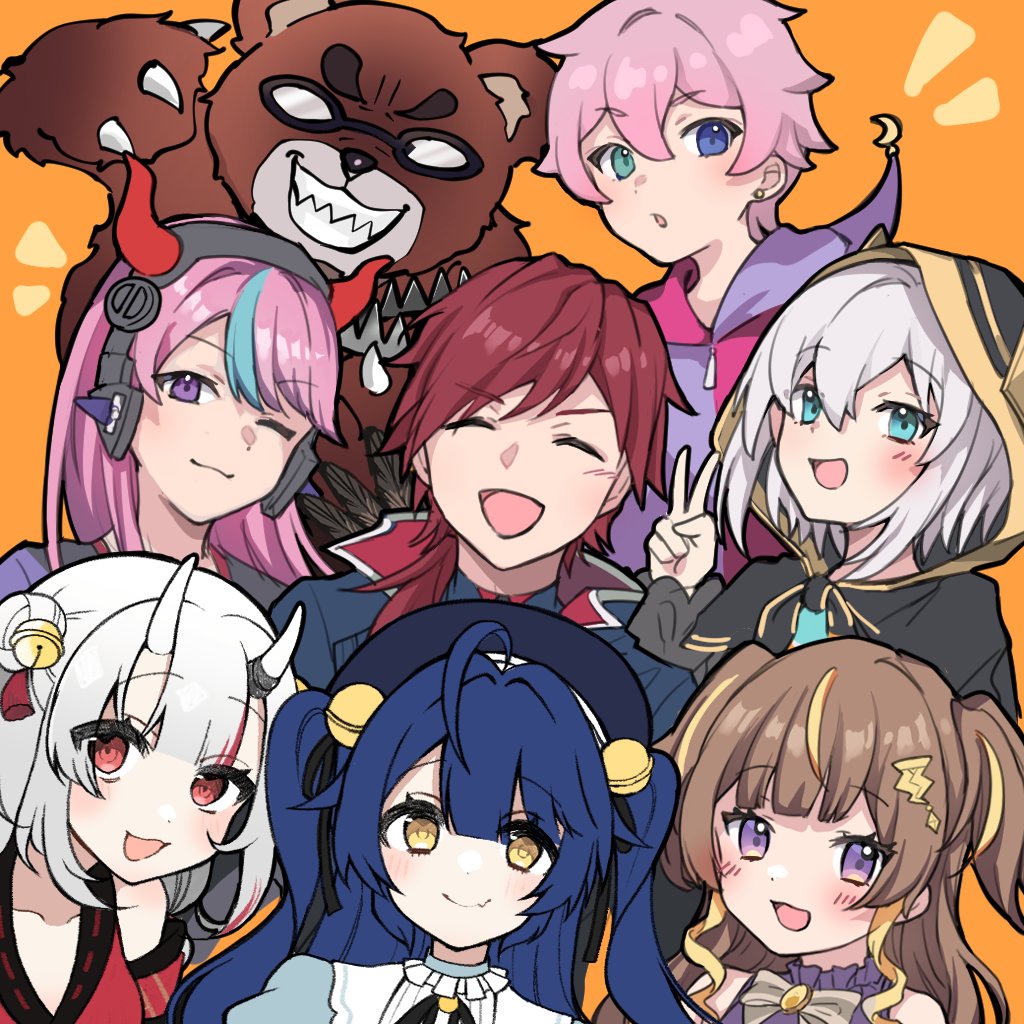 3boys, 5girls, amamiya_kokoro, anya_melfissa, ars_almal, bear, bear_trap, bell