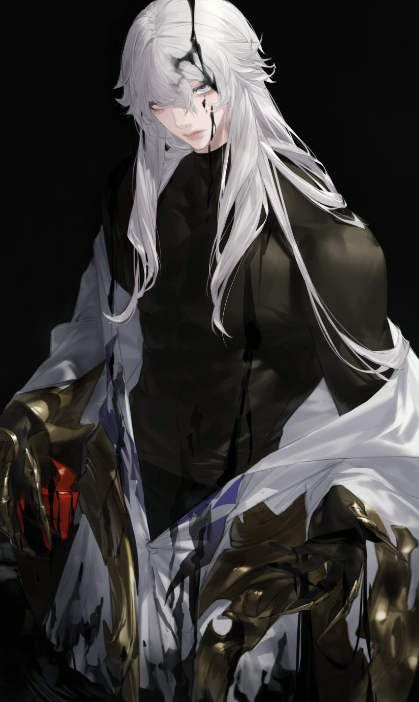 1boy, absurdres, black_background, black_shirt, claw_ring, closed_mouth, elidibus, final_fantasy