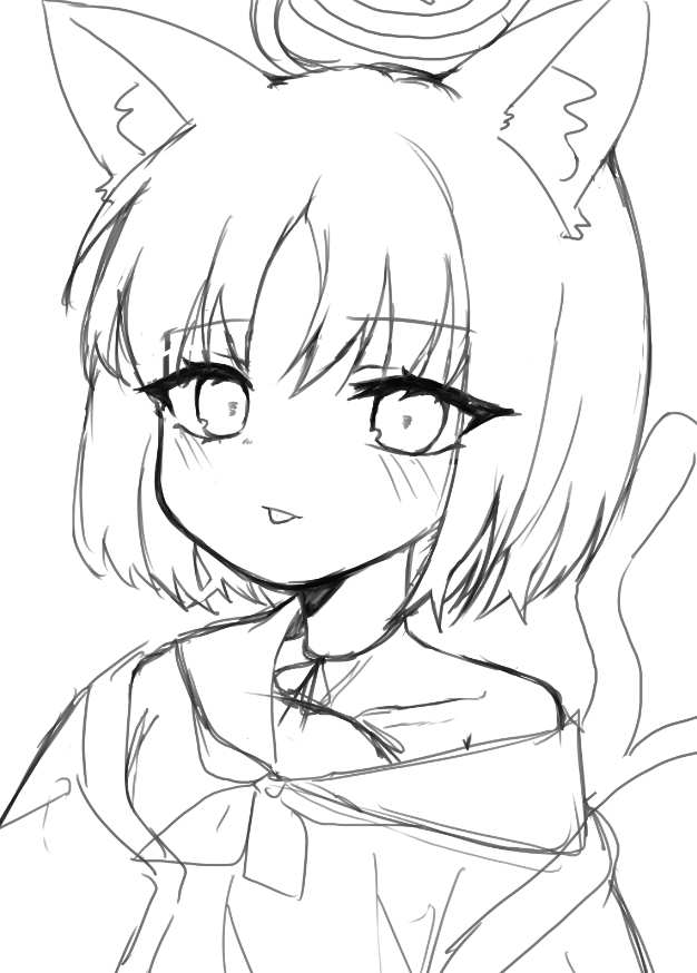 1girl, animal_ears, black_hair, blue_archive, cat_ears, dragonchicken02, halo, kikyou_(blue_archive)
