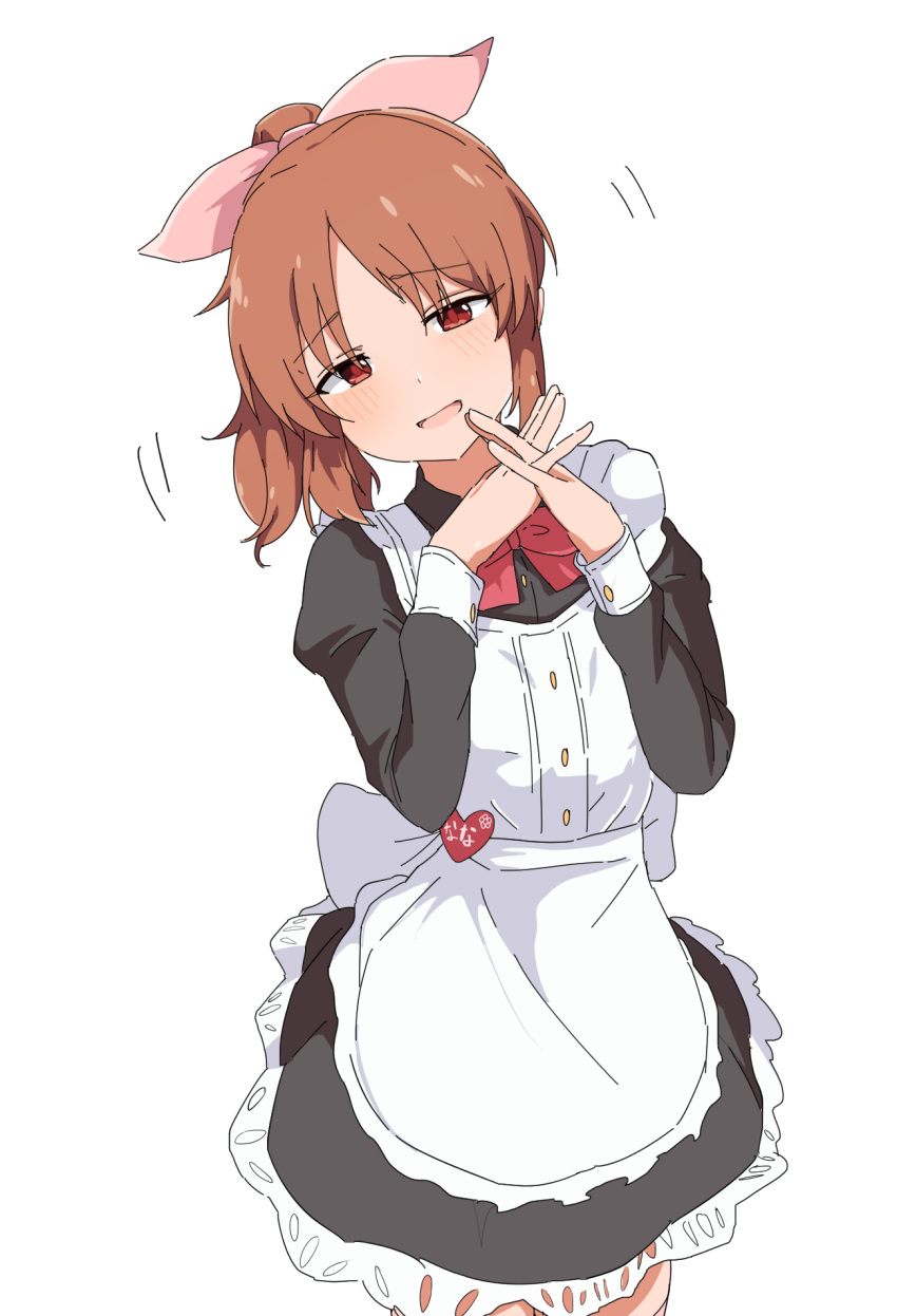 1girl, abe_nana, apron, black_dress, blush, bow, bowtie, dress