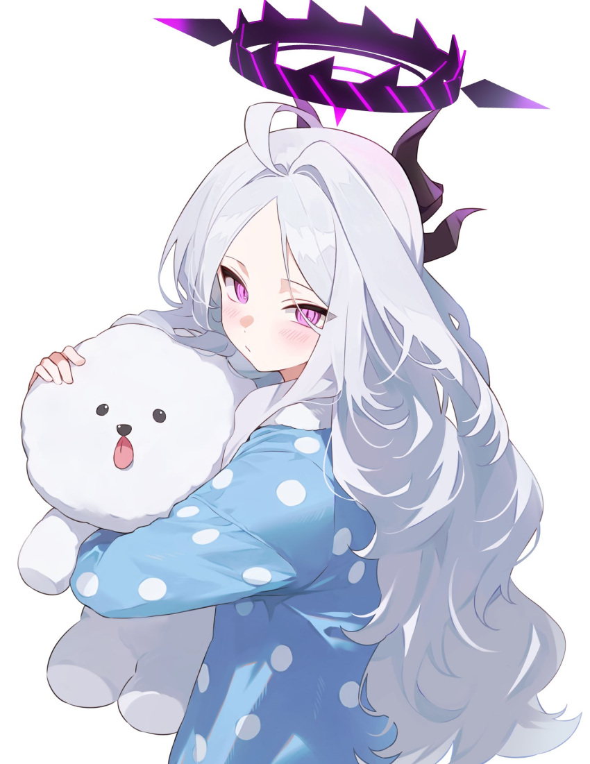 1girl, alternate_costume, blue_archive, casual, commentary_request, demon_girl, demon_horns, forehead