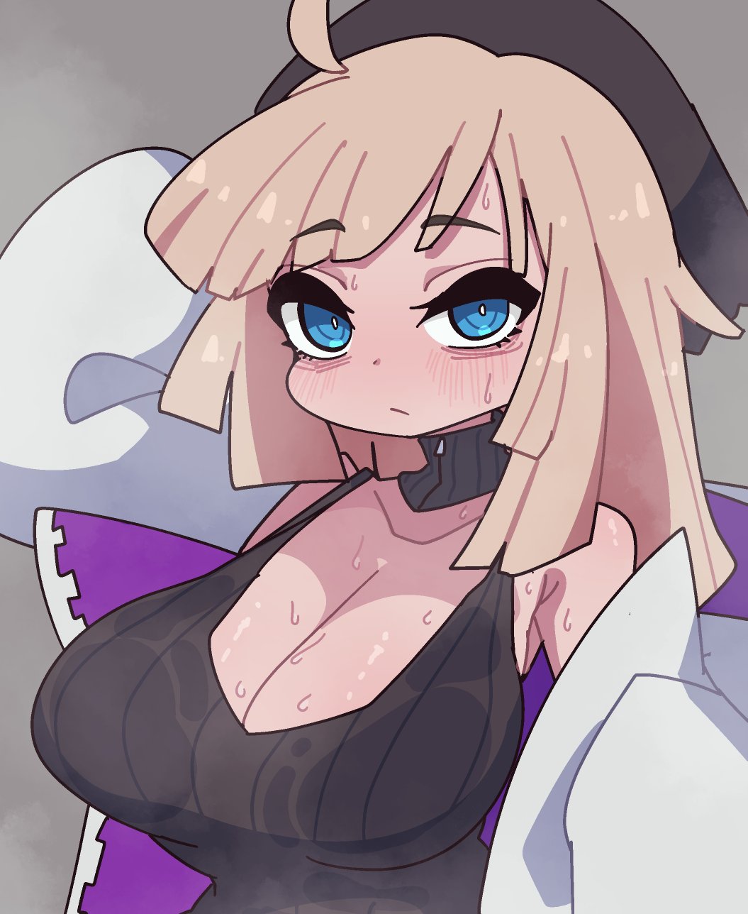 1girl, aa-12_(girls'_frontline), bags_under_eyes, blue_eyes, blush, breasts, efnana, girls_frontline