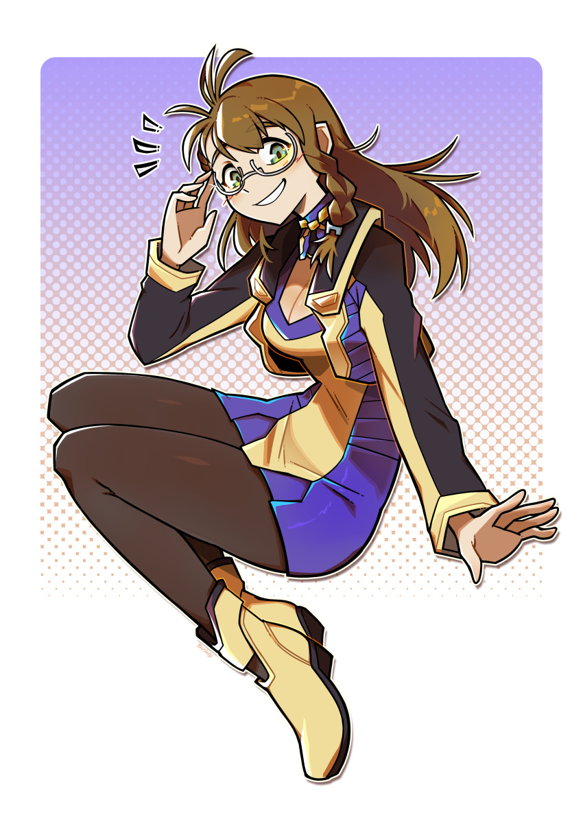 1girl, absurdres, blush, blushily, braid, breasts, brown_hair, commission