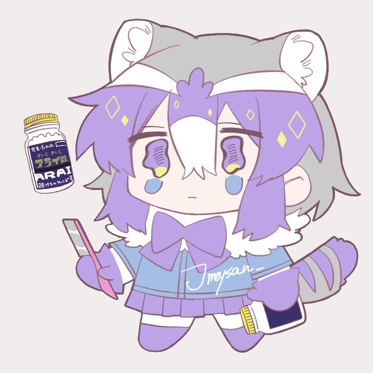 1girl, animal_ear_fluff, animal_ears, artist_name, bad_id, bad_twitter_id, bow, chibi