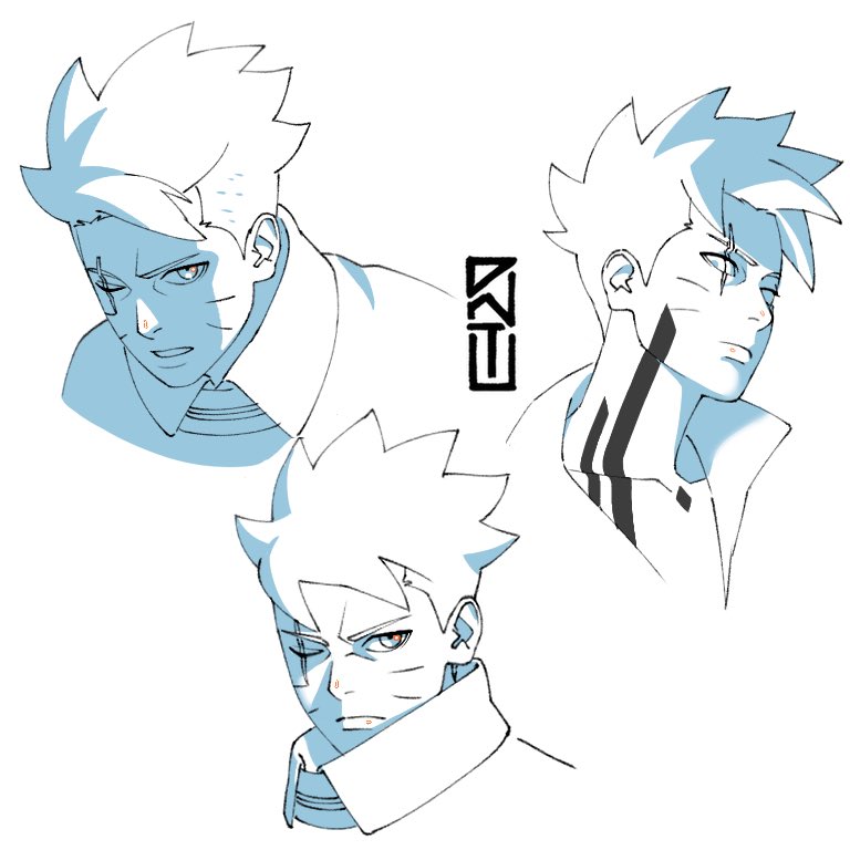 1boy, body_markings, boruto:_two_blue_vortex, dnt_agun, expressionless, expressions, facial_mark, monochrome, multiple_views, naruto_(series), official_style, open_mouth, scar, scar_across_eye, serious, short_hair, simple_background, spiky_hair, uzumaki_boruto, whisker_markings, white_background