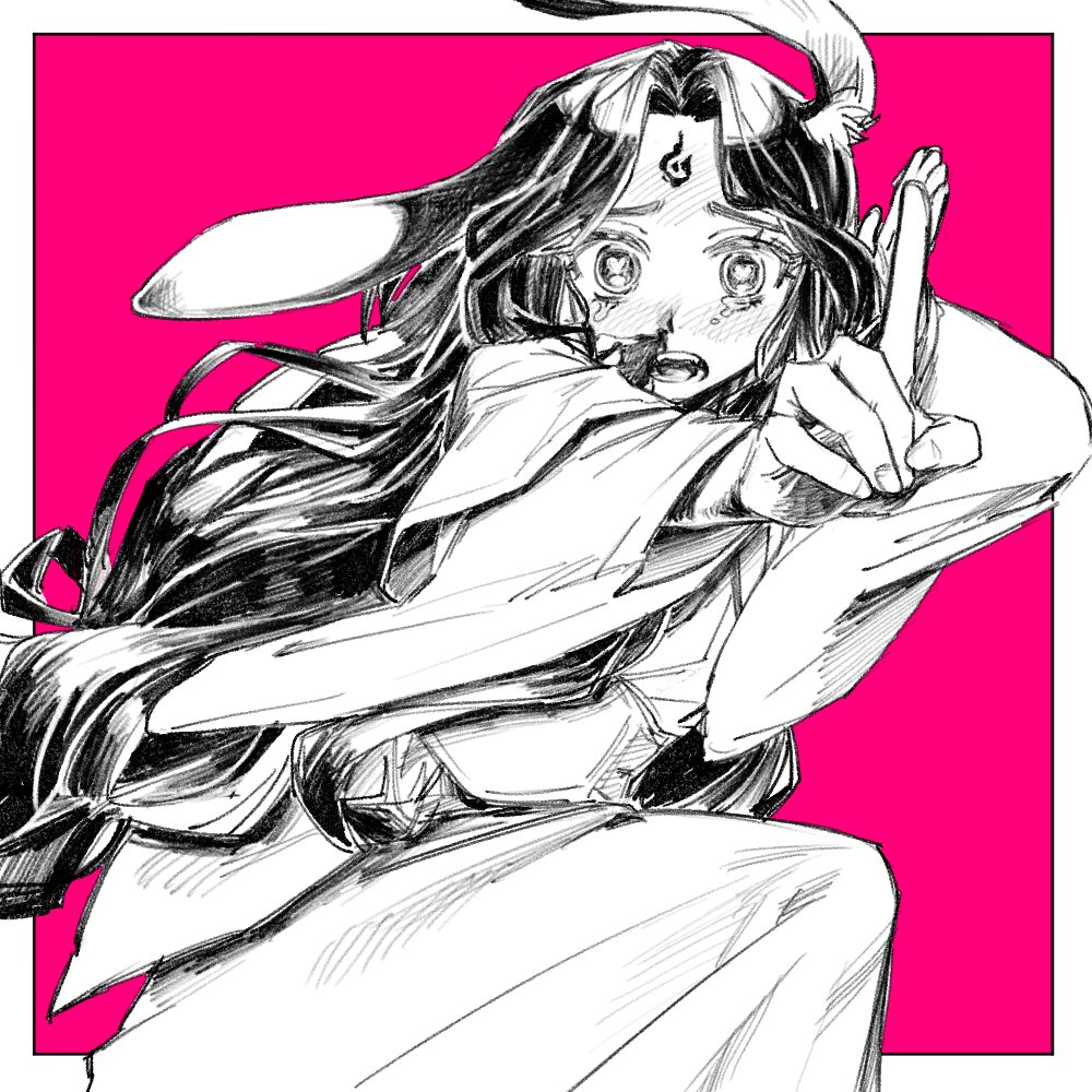 animal_ears, blood, che-che_check_one_two!_(vocaloid), cherico_(style), crying, greyscale_with_colored_background, heart, heart-shaped_pupils