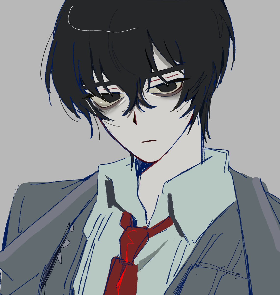 1boy, bags_under_eyes, black_coat, black_eyes, black_hair, black_vest, closed_mouth, coat