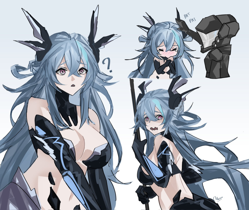 1boy, 1girl, ?, adhesive_bra, aqua_hair, black_bra, black_collar, bra