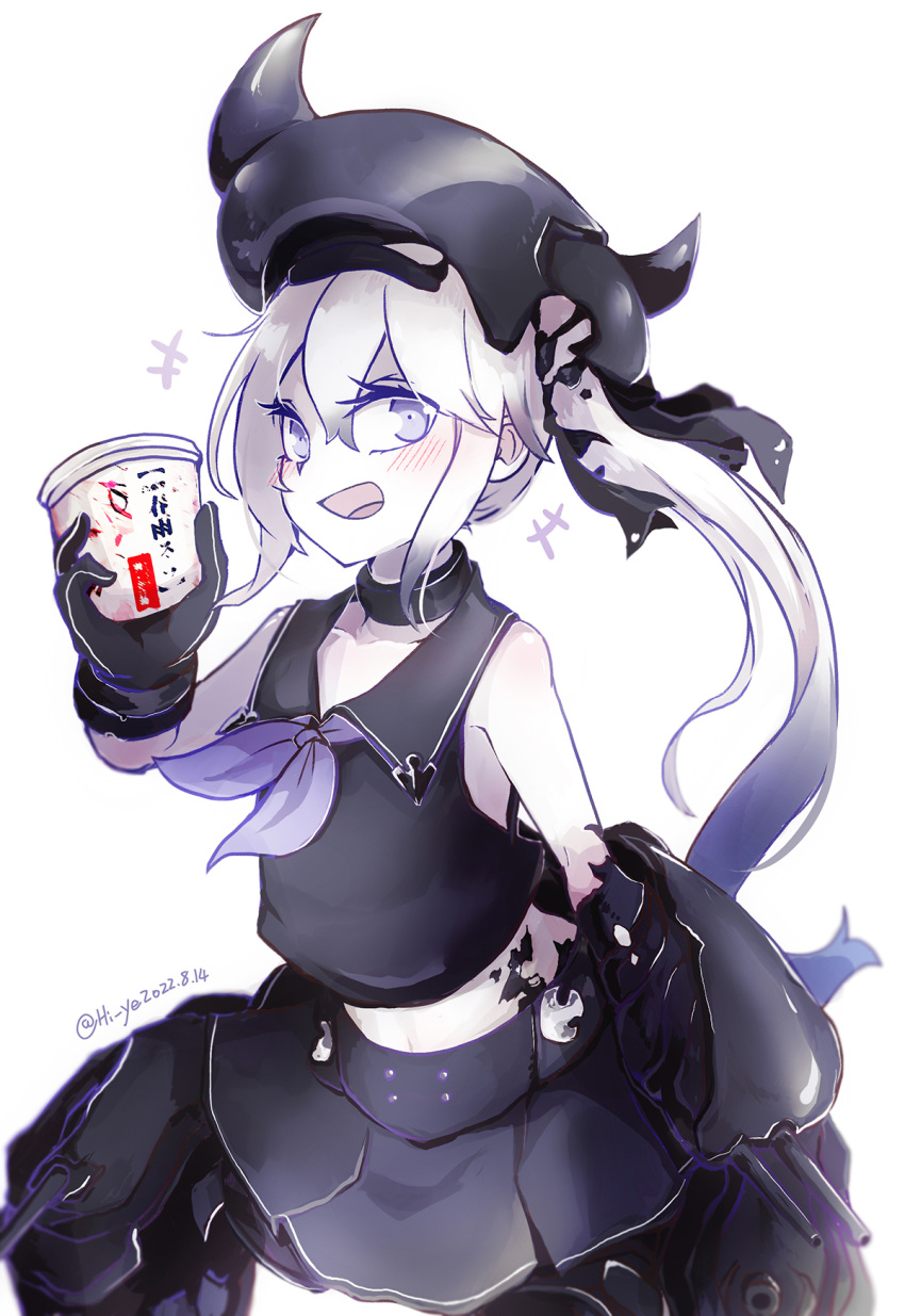 1girl, abyssal_ship, black_sailor_collar, black_serafuku, black_shirt, blue_neckerchief, blush, cellophane_noodles