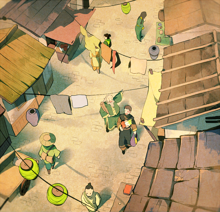 3girls, 4boys, avatar:_the_last_airbender, avatar_legends, beard, brown_hair, cabbage, chinese_clothes