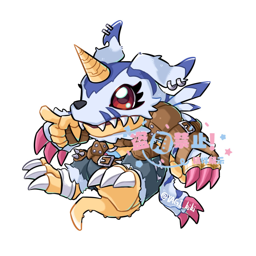 belt, blue_pants, claws, coat, colored_skin, cosplay, digimon, earrings