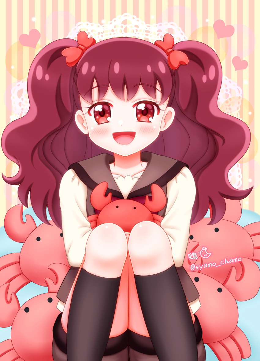 1girl, absurdres, blush, crab, cushion, fluffy, heart, highres