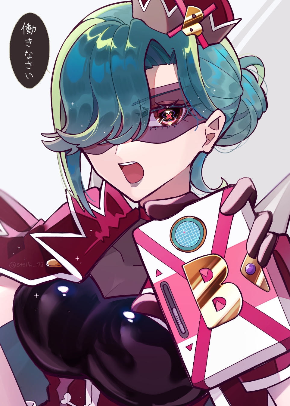 breasts, delicious_party_precure, eye_mask, gloss, gloves, green_hair, highres, mature_female