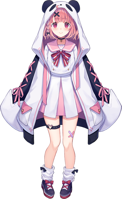 1girl, ahoge, animal_hood, bandaid, bandaid_on_leg, black_bow, black_choker, black_footwear