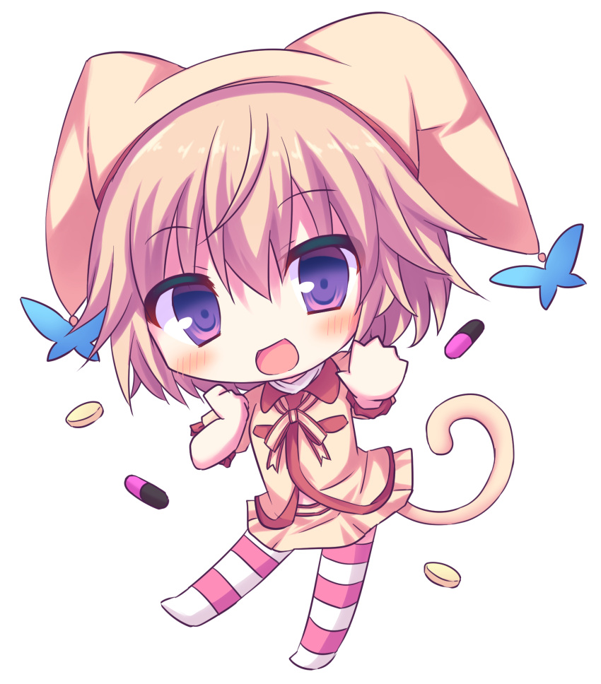 1girl, blonde_hair, blush, cat_sidhe_nekoko, cat_tail, chibi, drugs, full_body