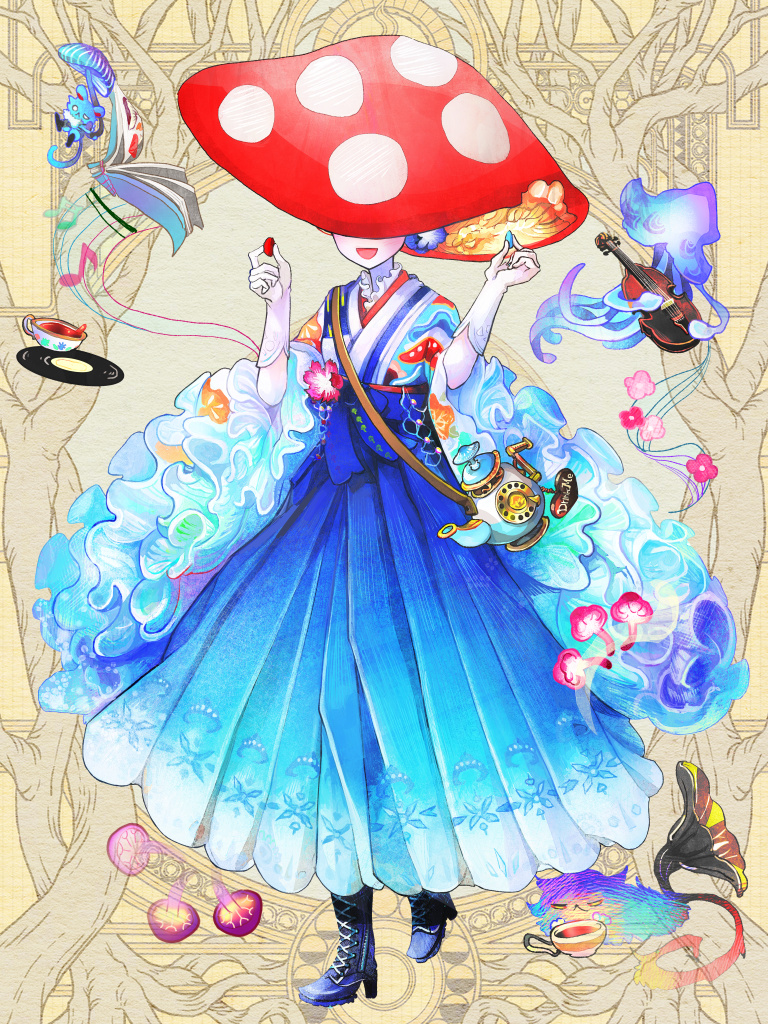 1girl, :d, beamed_eighth_notes, black_footwear, blue_pill, blue_skirt, cat, cross-laced_footwear