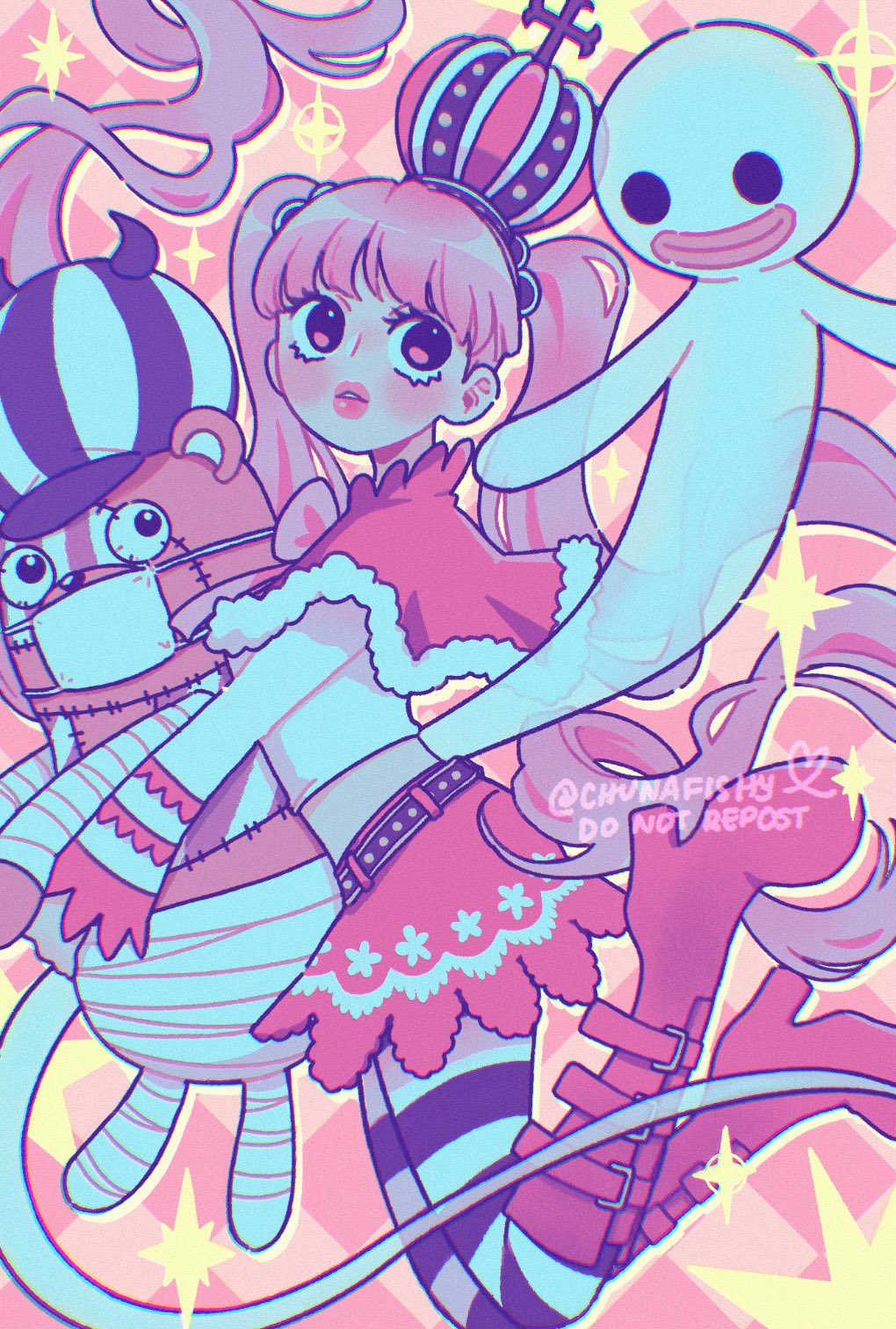 1girl, bandages, blunt_bangs, boots, bow, capelet, chunafishy, crop_top