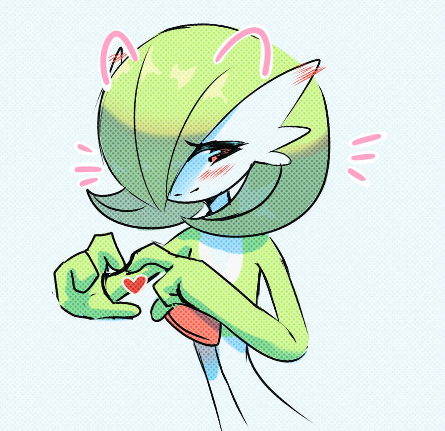 adam_angel, blush, bob_cut, colored_skin, drawn_ears, drawn_whiskers, face_filter, gardevoir