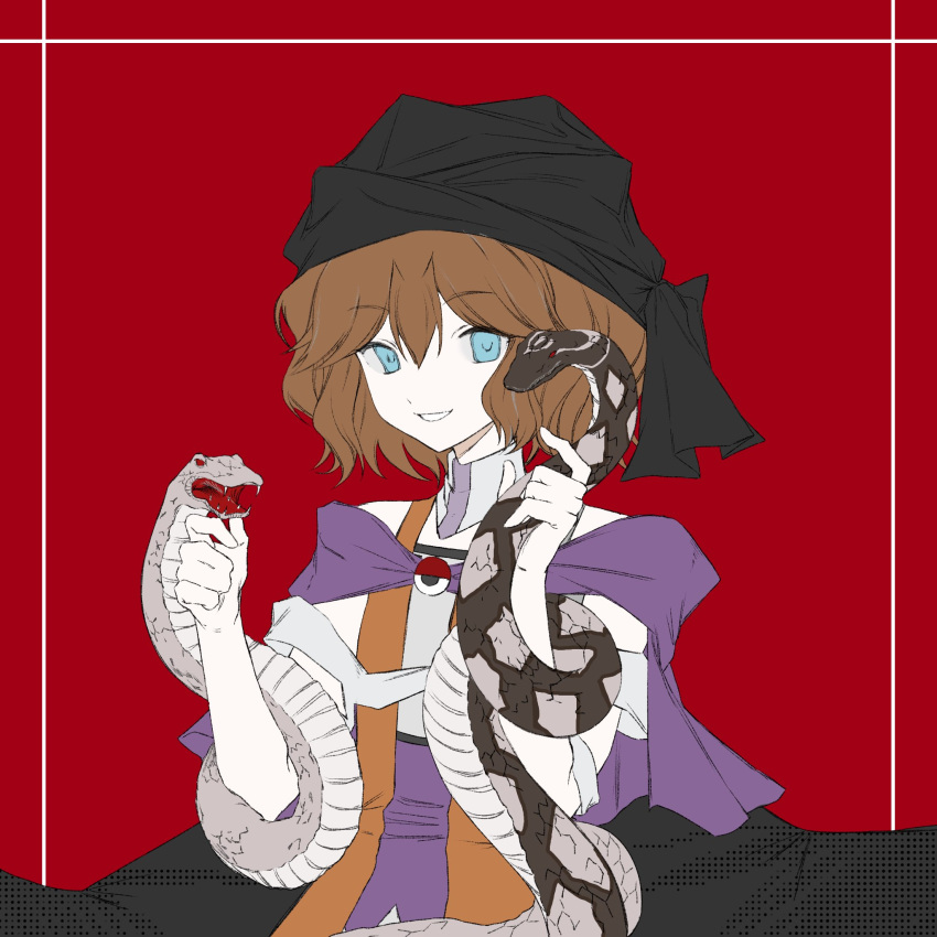 1other, androgynous, animal, black_cape, black_turban, blue_eyes, brown_hair, cape