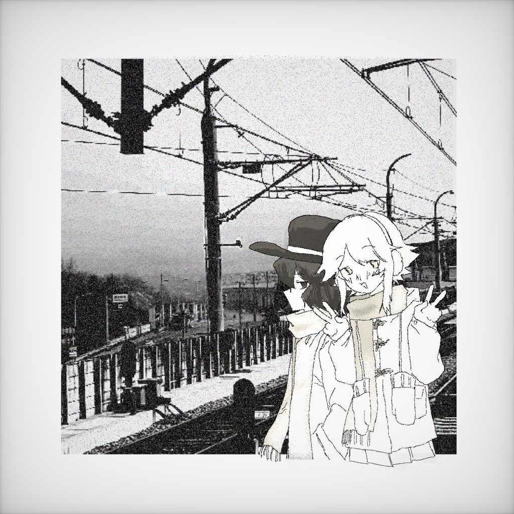 2others, alternate_costume, androgynous, chinese_commentary, coat, commentary_request, double_v, earmuffs