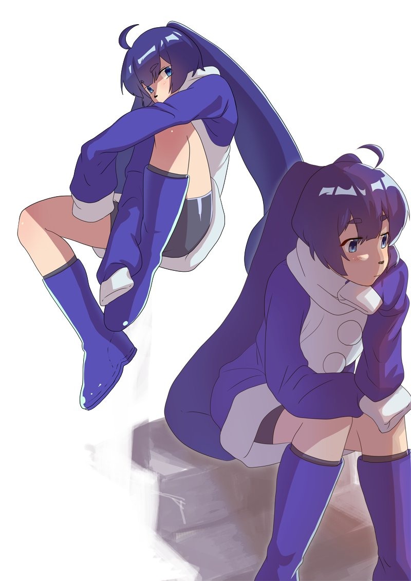 1boy, 2channel_(/livejupiter/), ahoge, animal_ears, artist_request, black_shorts, blue_eyes, blue_footwear