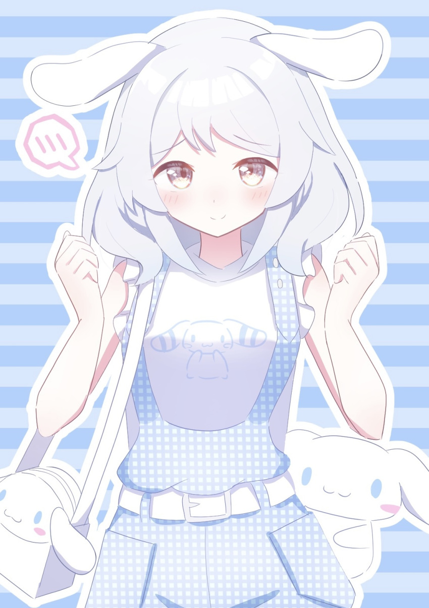 1girl, 2nisikoyn, alternate_costume, animal_ears, bag, belt, blush, breasts