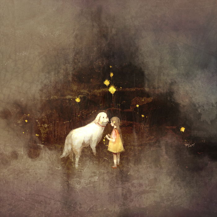 1girl, abstract, alexander_(fullmetal_alchemist), artist_request, braid, brown_hair, collar, dog