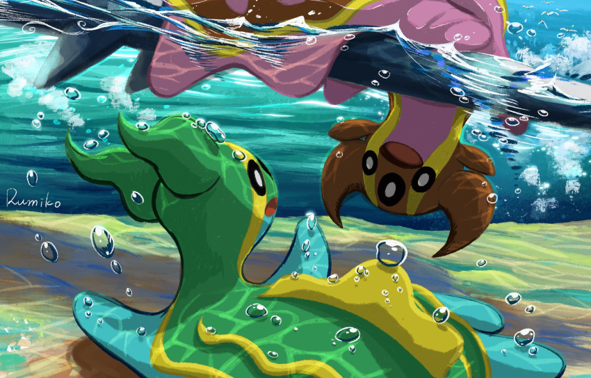 air_bubble, artist_name, blue_skin, bubble, colored_skin, gastrodon, gastrodon_(east), gastrodon_(west)