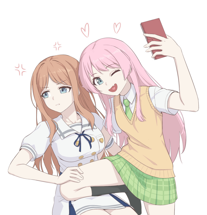 2girls, anger_vein, bang_dream!, bang_dream!_it's_mygo!!!!!, black_socks, blue_eyes, blue_ribbon, breasts
