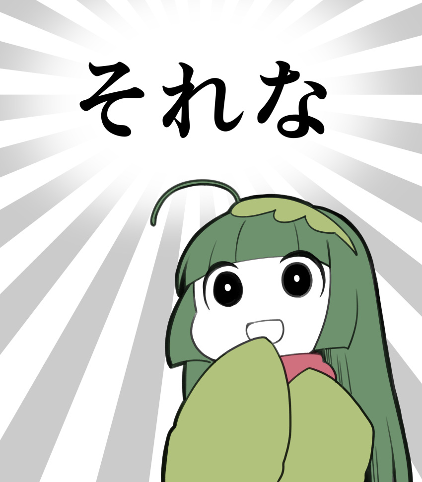 1girl, ahoge, black_eyes, blunt_bangs, commentary_request, green_hair, green_hairband, gyari_(imagesdawn)_(style)