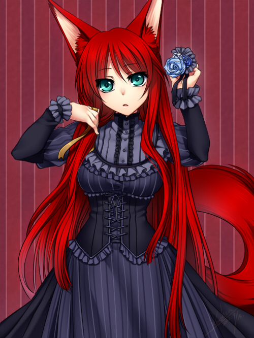 blue_eyes, blue_rose, dress, flower, gothic_lolita, jewelry, kituneno-lullaby, konshin