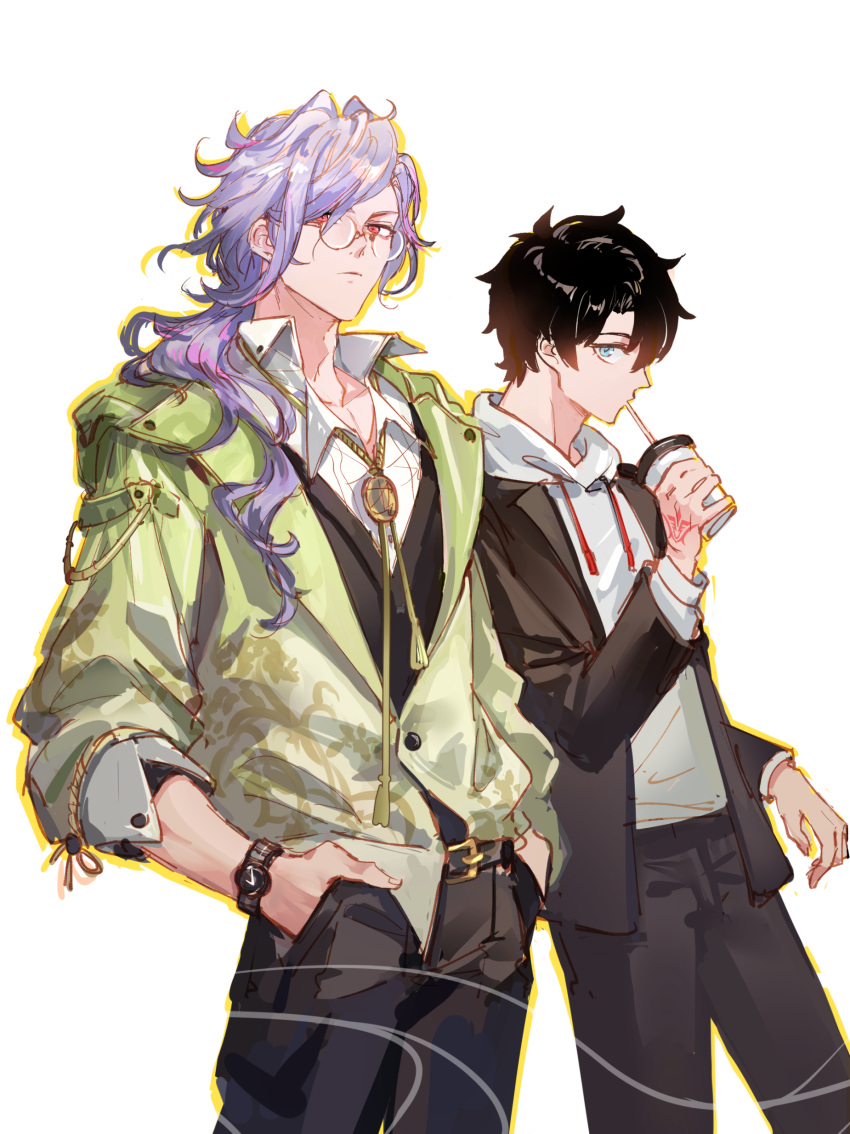 absurdres, alternate_costume, belt, black_hair, black_pants, blue_eyes, collared_shirt, command_spell