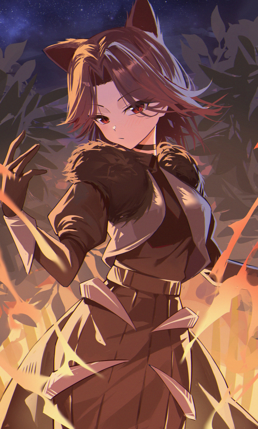 1girl, \||/, absurdres, akipopopopoon, animal_ears, belt, black_choker, brown_belt