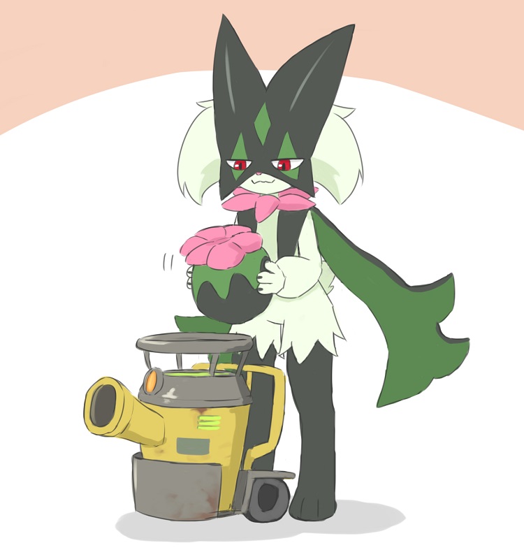 animal_hands, animal_nose, body_fur, cannon, closed_mouth, flower_trick_(pokemon), furry, green_fur