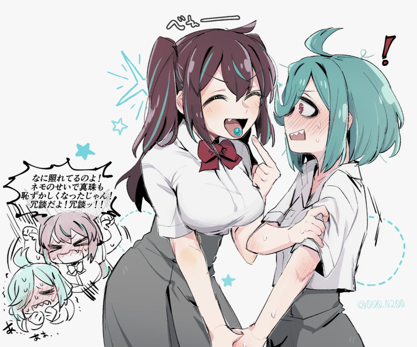 >_<, 2girls, @_@, ahoge, akoya_matama, an_sin, anemo_nemo, blush