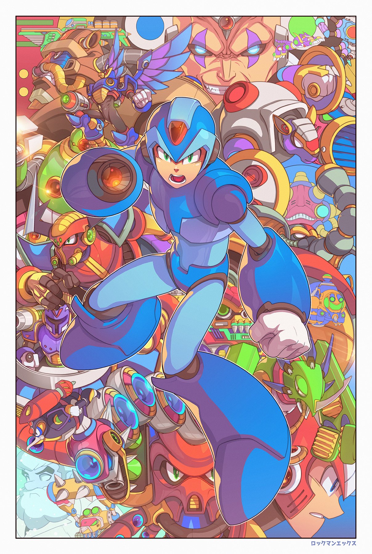 6+boys, android, armored_armadillo_(mega_man), beard, blue_eyes, boomer_kuwanger_(mega_man), chill_penguin_(mega_man), dr._light_(mega_man)