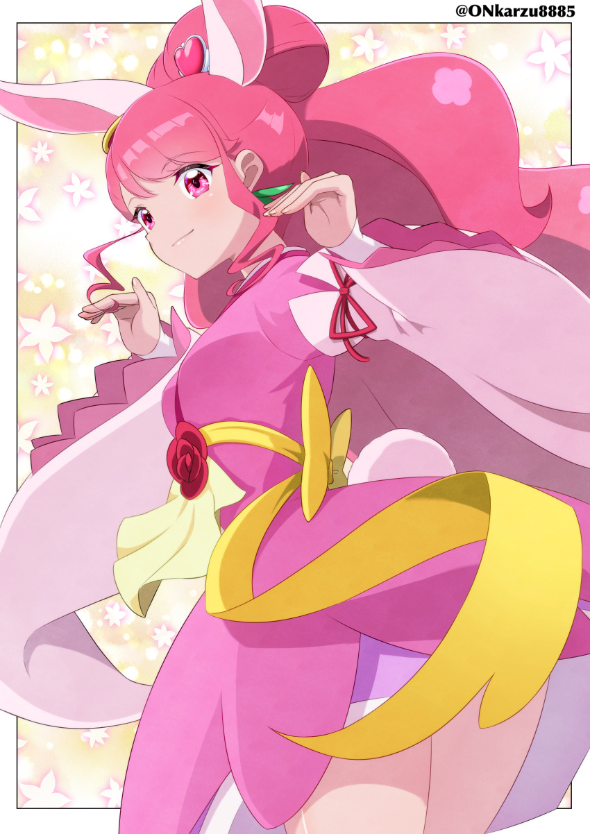 1girl, absurdres, animal_ears, back_bow, black_border, border, bow, closed_mouth