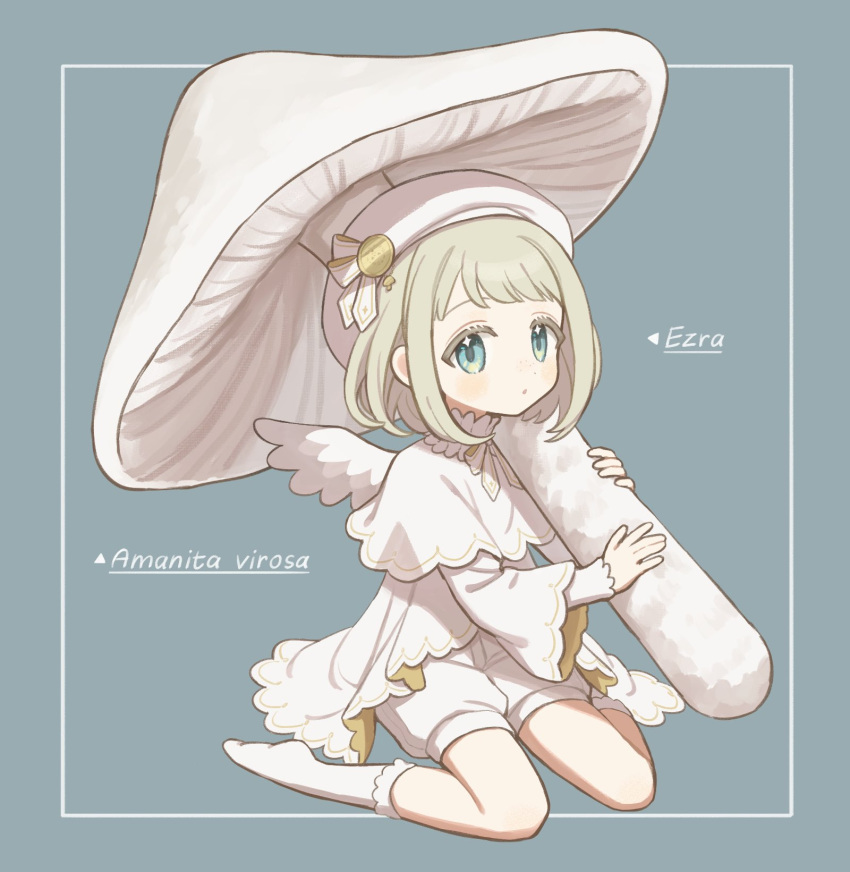 1boy, :o, angel_wings, aqua_background, beret, bishounen, blonde_hair, blue_eyes